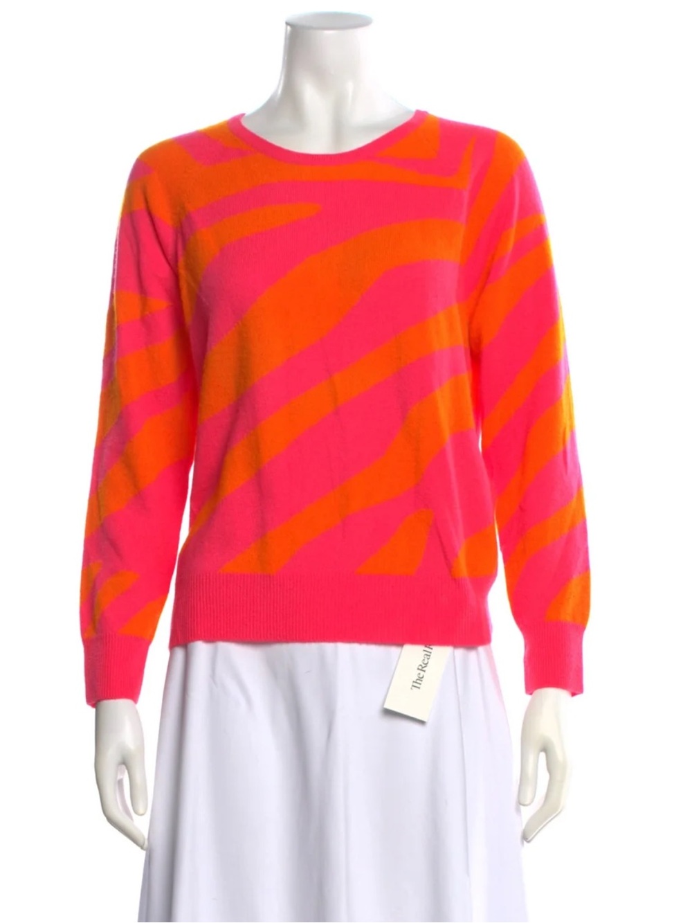Brodie Cashmere Neon Pink and Orange Zebra Crewneck Sweater